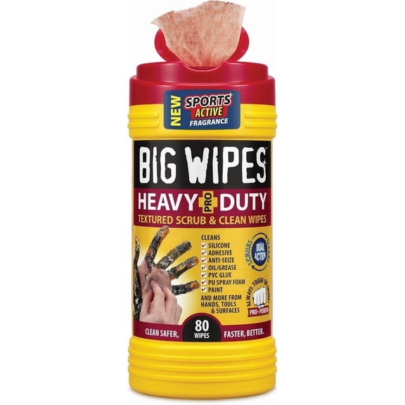 Big Wipes Heavy Duty Hand Cleaning Wipes, Textured Cloths for Removing Grease and Grime, 80 Count Canister