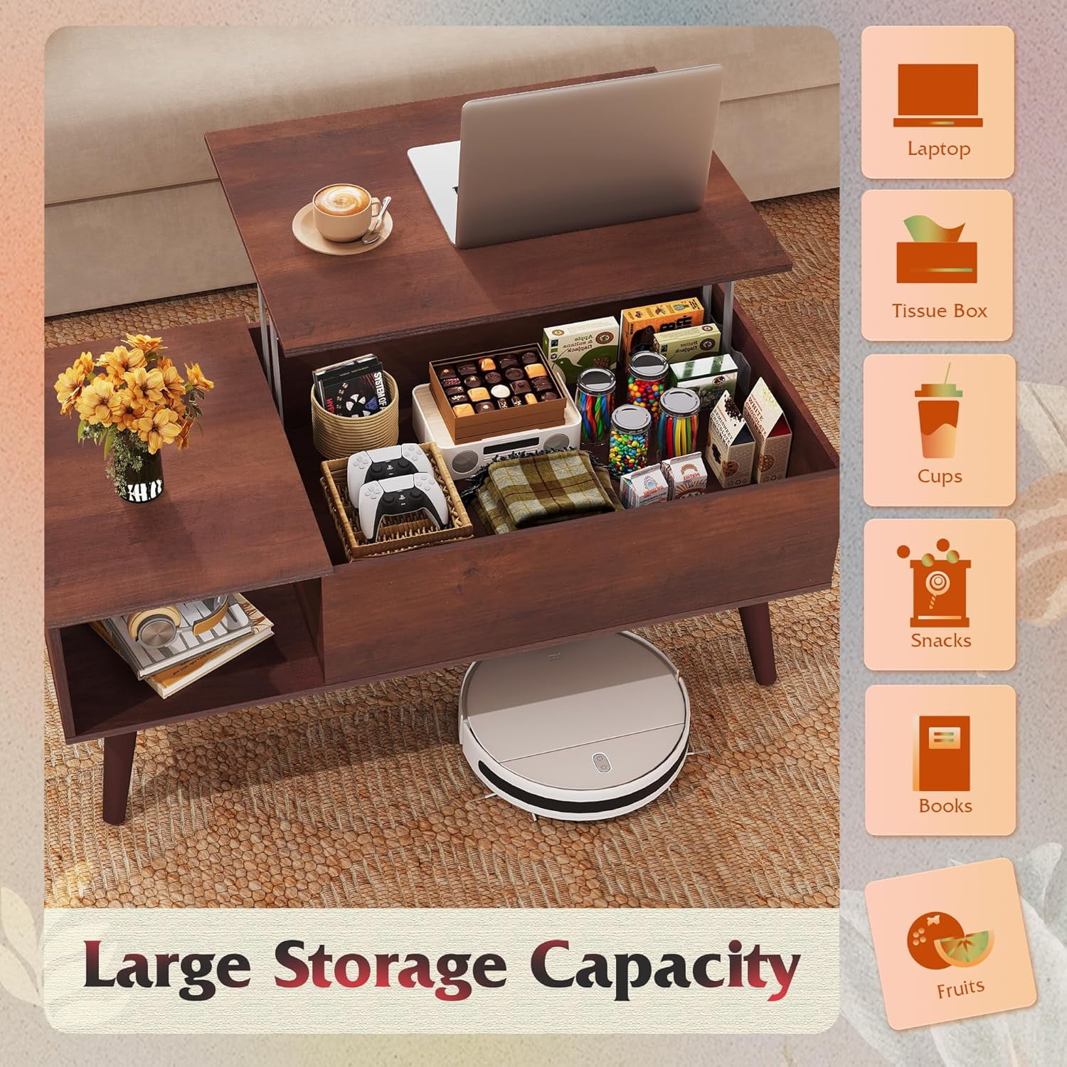 GALAXHERO Lift Top Coffee Table with Storage Small Living Room Table with Storage Shelf & Hidden Compartment Espresso
