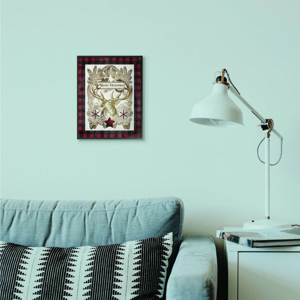Stupell Industries Merry Christmas Moose Plaid Red Holiday DesignFramed Wall Art By Artist Tammy Apple