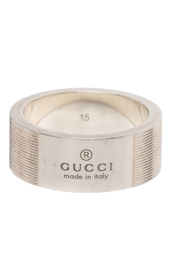 Pre-Owned Gucci Logo Ring #15 SV925 Silver Men's GUCCI
