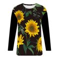thumbnail image 4 of Pompotops Mode Femme Col Rond Décontracté Trois Quarts Imprimé Tournesol T-shirt Blouse, 4 of 5