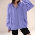 thumbnail image 2 of TZZQ Women's Zip Up Hoodies Oversized Oversized Lightweight Long Sleeve Zipper Sweatshirts Plus Size Trendy Track Jackets with Pockets Fashion Casual Fall Winter Plain Hooded Coats Light Violet L, 2 of 5