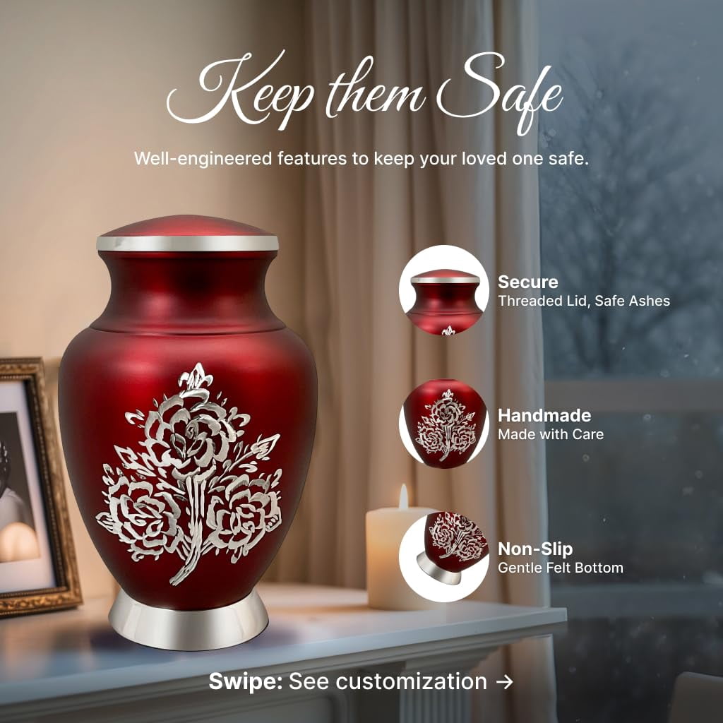 Set of 6 Rose Urn Decorative Urns for Human Ashes Includes 1 Large Urn with 4 Small Keepsakes & 1 NecklaceUrn