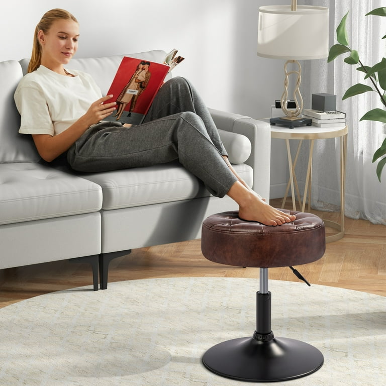 Furniliving Leather Adjustable Vanity Stool Swivel Makeup Vanity Chair for Living Room Dark Brown
