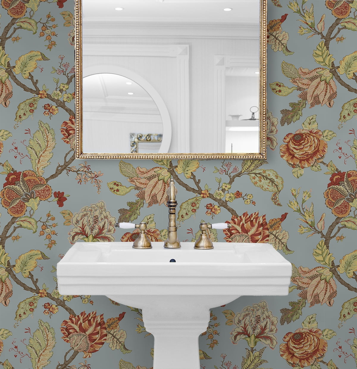 NextWall  Kianna Jacobean Peel and Stick Wallpaper 20.5 in. W x 18 ft. L - Blue Dusk