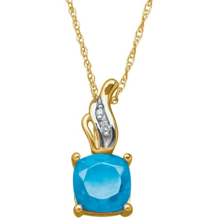Blue Topaz and Diamond Accent 10kt Yellow Gold Pendant, 18