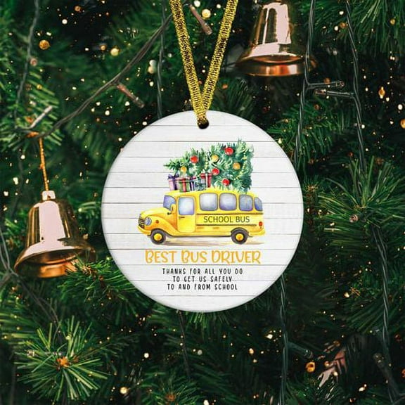 Flagwix Christmas Ornaments|Christmas Tree Decoration| Best Bus Driver Thanks For All You Do|Christmas Gifts, Ceramic Ornaments With Ribbon - Circle, 1 Pcs