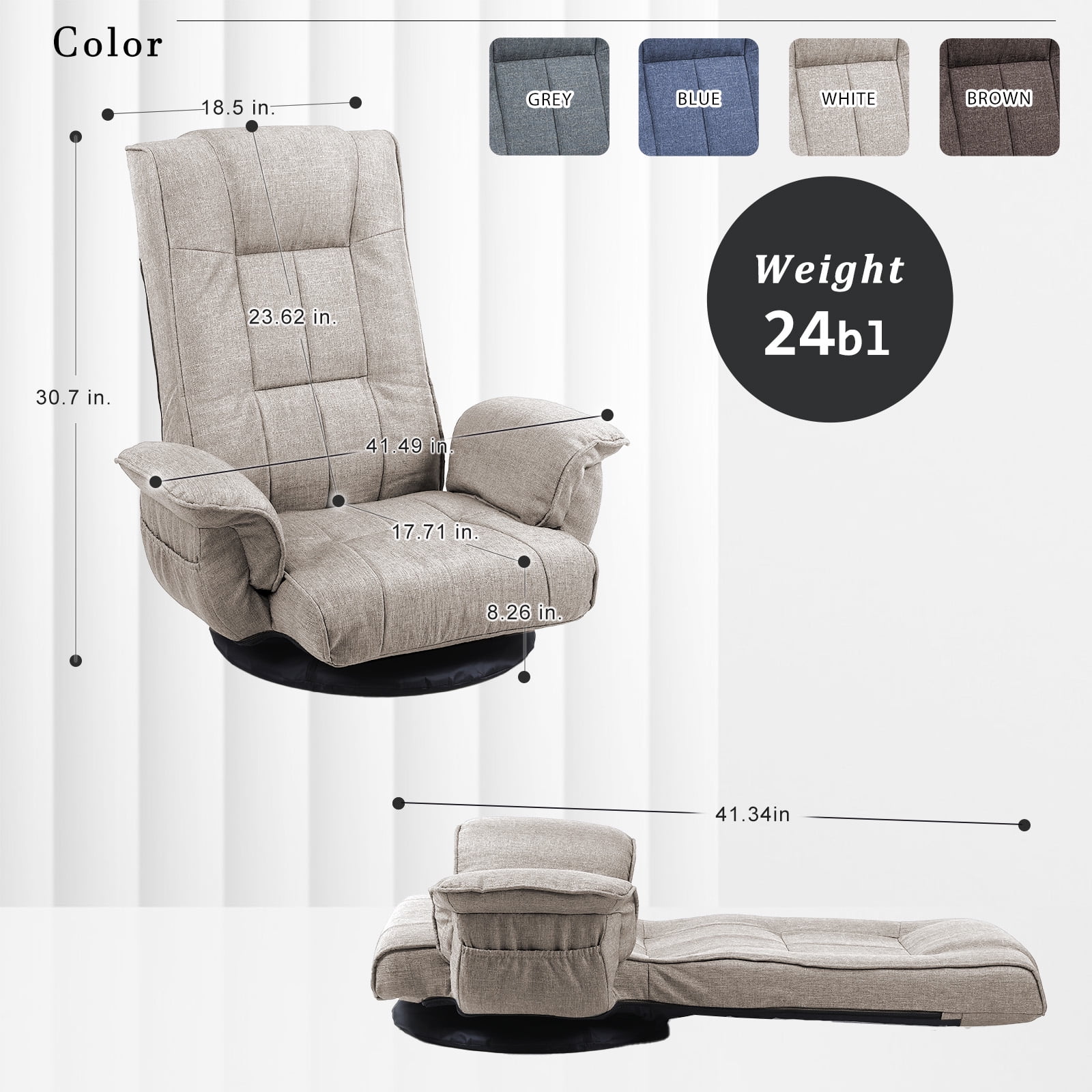 360 Degree Swivel Floor Chairs for Adults, Gaming Floor Chair with Back Support, 14 Angles Adjustable Comfortable Floor Lounge Chair Folding Video Game Chairs Office Bedroom