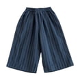 thumbnail image 2 of YMNXA Toddlers Kids Boys Casual Pants Elastic Waist Wide Leg Striped Print Comfortable Breathable Linen Trousers For Daily Wear,Navy,4-5 Years, 2 of 4