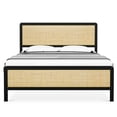 thumbnail image 3 of 2024 New Simple Style Bed Frame with Rattan Headboard and Footboard, Platform Full Bed Frame with Safe Rounded Corners, Strong Metal Slats Support, Mattress Foundation, Noise-Free, 3 of 9