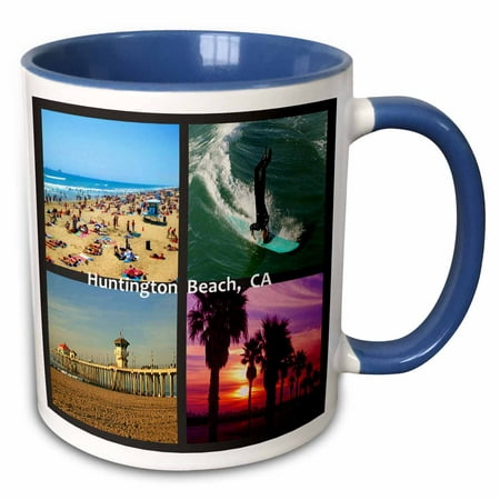 3dRose Huntington Beach Collage - Two Tone Blue Mug,