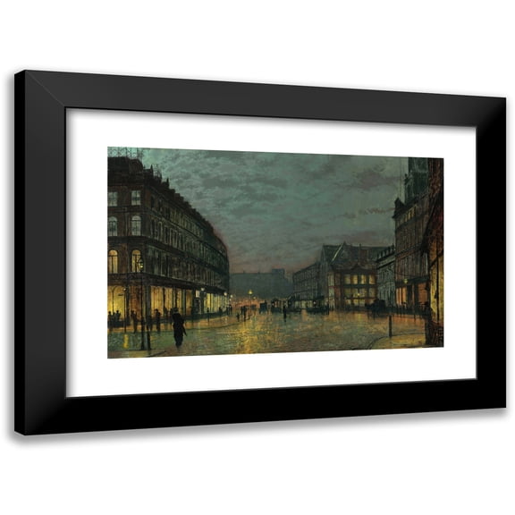 John Atkinson Grimshaw 14x11 Black Modern Framed Museum Art Print Titled - Boar Lane, Leeds by Lamplight (1881)