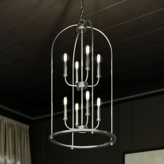 Luxury Modern Farmhouse Chandelier, 33H x 18W, with Coastal Style, Brushed Nickel, UHP3974 by Urban Ambiance