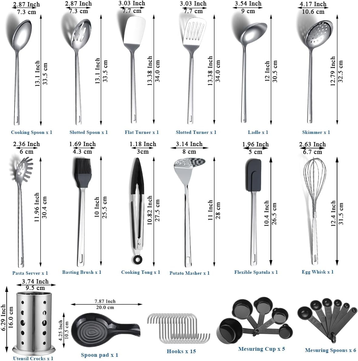 Stainless Steel Kitchen Utensils Set 40 Pieces, Cooking Utensil Set with Utensils Holder, Kitchen Gadgets Kitchen Essentials New Home, House, Appartment Must Have, Metal Spatula Set