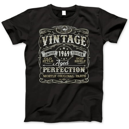 Ladies 50th Birthday Gifts 50th Birthday Gift T-Shirt - Born In 1969 - Vintage Aged 50 Years Perfection - Short Sleeve - Mens - Black T Shirt - (2019 Version) Small ()