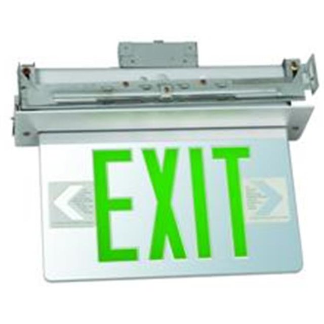 Morris Products 73335 Recessed Mount Edge Lit Led Exit Signs Green On Clear Panel Aluminum Housing
