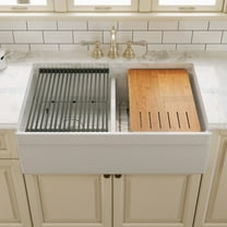 DV-1K0162W 33"L X 20"W Double Bowl Workstation Farmhouse Kitchen Sink With Cutting Board And Dish-Drying Rack