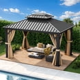 thumbnail image 3 of Dextrus 10x12ft Outdoor Hardtop Gazebo with Nettings & Brown Curtains,Heavy Duty Double Roof Galvanized Steel Canopy, Sunshade for Garden, Patio, Lawns, Black&Brown, 3 of 10