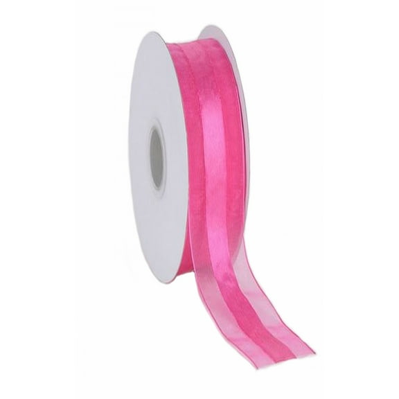 7/8" Sheer Organza with Satin Middle Ribbon 25 Yards - Fuchsia
