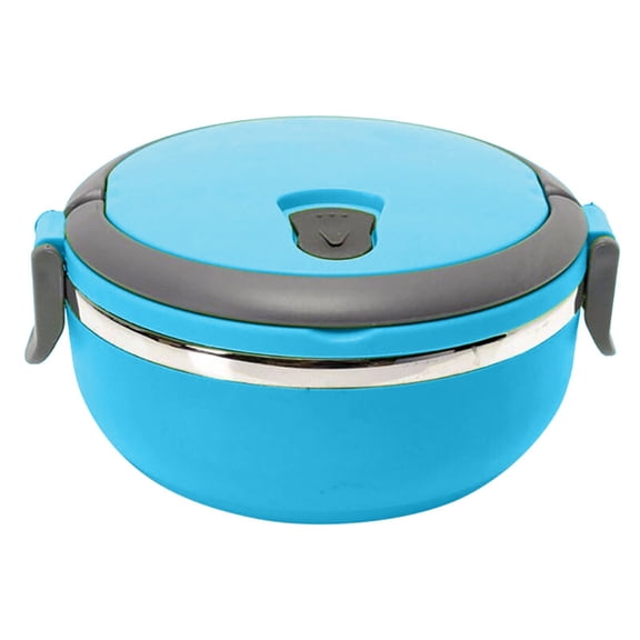 Stainless Steel Insulated Lunch Box, Leakproof Round Single Layer Food Container with Locking Clips for Work & Travel