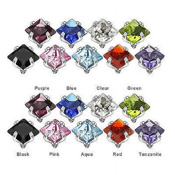 9pc Internally Threaded Prong Set Square Jewel Dermal Tops - SAS32-9pc