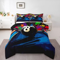 Castle Fairy Teens Billiards Print Queen Comforter Set,Snooker Sport Bedding Comforter Set
