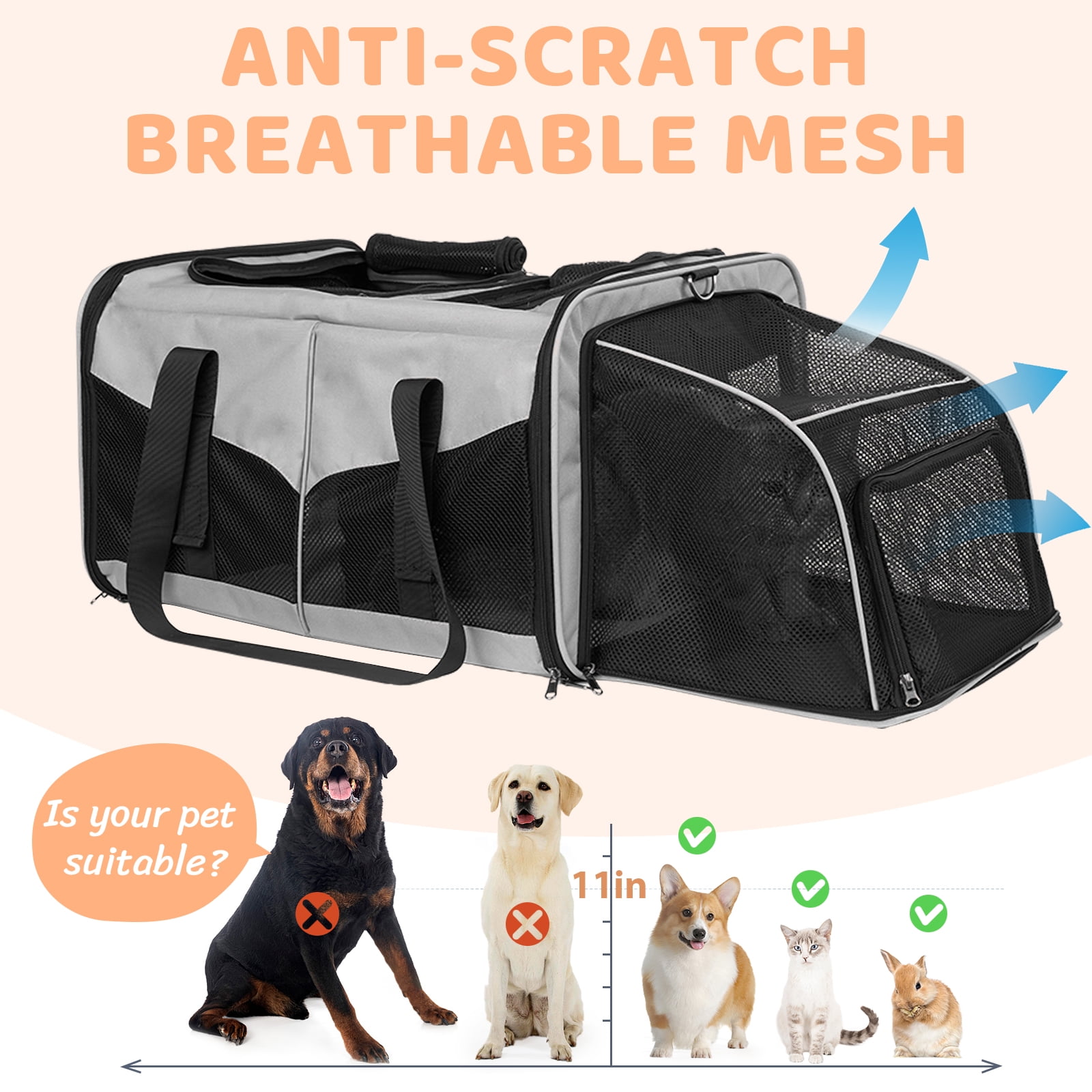 LitaiL Cat Carrier for 2 Cats, 2-in-1 Double Pet Carrier with 2 Litter Boxes, Portable Soft Sided Dog Carrier for Traveling, Gray