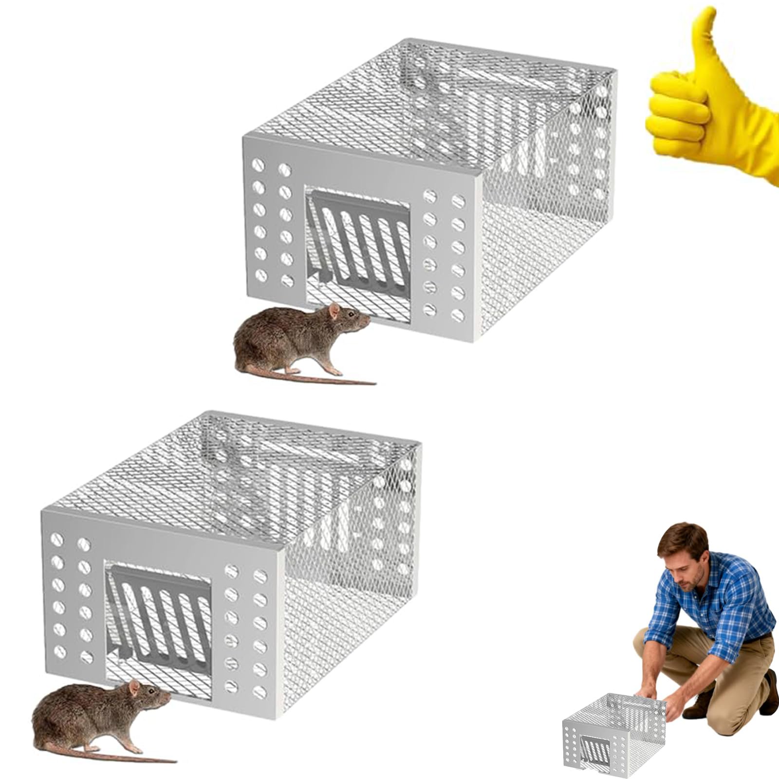Iron Content Zinc Automatic Mousetrap, Stainless Steel Automatic Mousetrap, Automatic Rat Trap, Automatic Mouse Trap, Stainless Steel Continuous Mouse Cage Trap, for Indoor and Outdoor