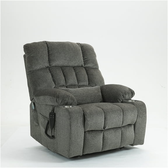 JERFIT Power Lift Recliner Chair with Heat and Massage for Big and Tall, Heavy Duty Electric Reclining Sofa Chair with Lumbar Heating, Cup Holders, and Remote, Dark Brown Chenille