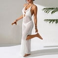 thumbnail image 6 of Halter Swimsuit Cover Ups for Women Crochet Knit Hollow Out Sleeveless Long Maxi Sundresses, 6 of 9