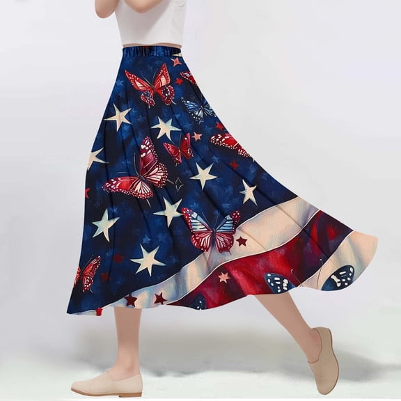 Dianli Gifts Skirts Skorts Women's Floral Print A Line Elastic Waist Big Swing Leisure Midi Skirt Independence Day Print Holiday Casual Beach Skirt Maxi Skirts