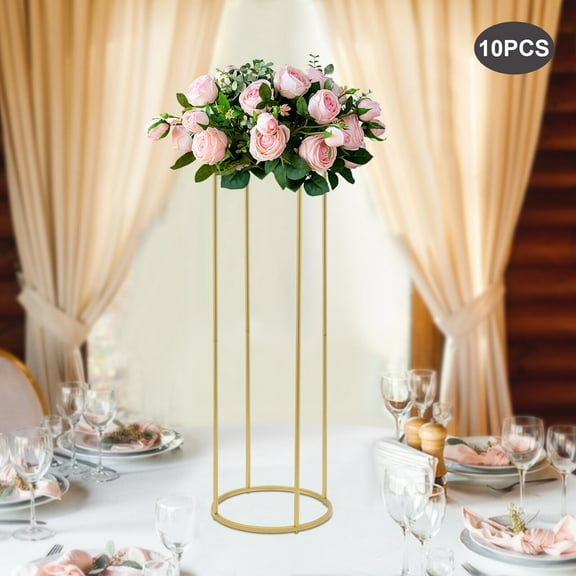10pcs 3.28ft Tall Metal Flower Stand, Gold Wedding Centerpieces Tables Decor Floor Geometric Vases with Plates