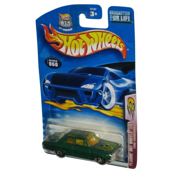 Hot Wheels Flammin' 1/5 (2003) Green Ford Thunderbolt Toy Car #060