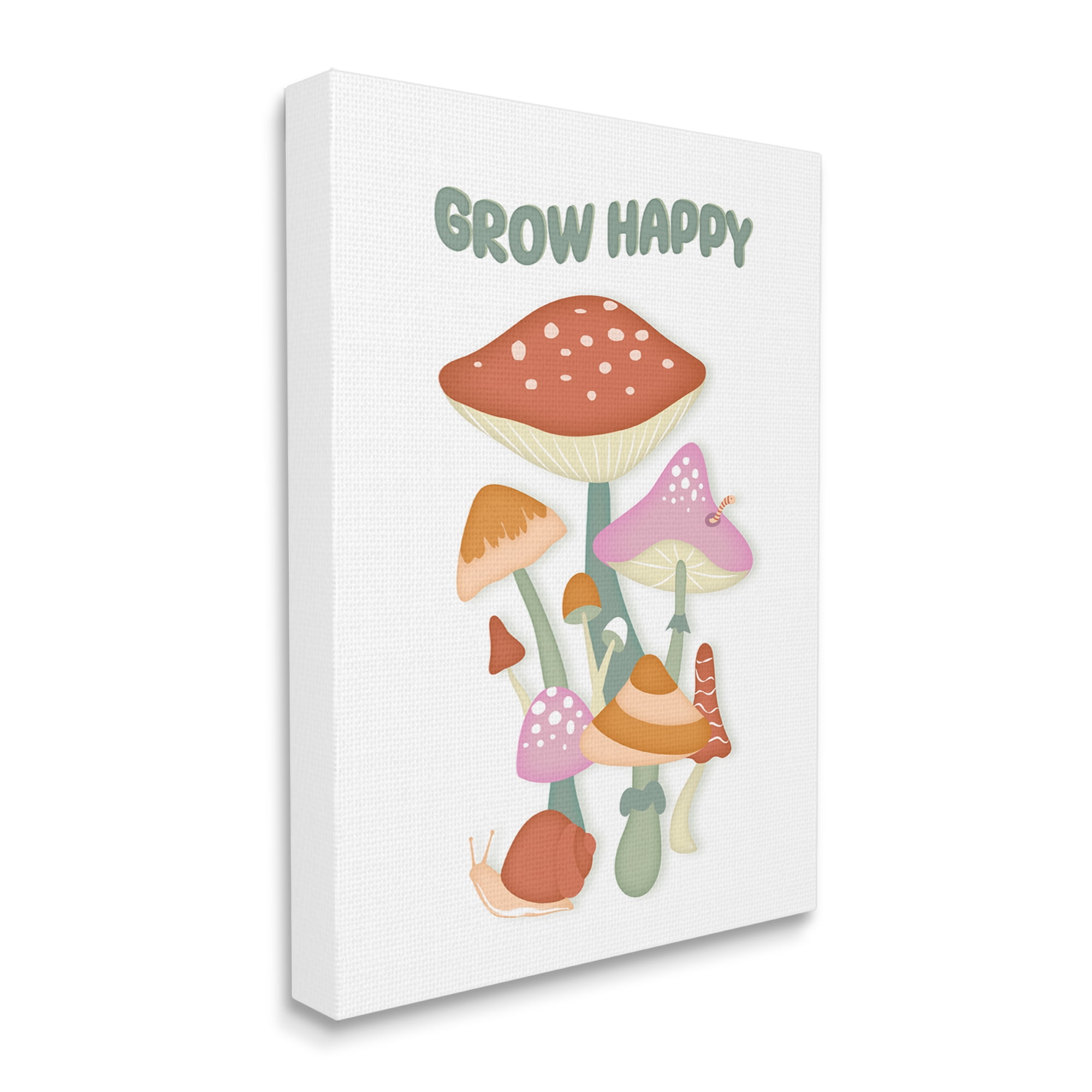 Stupell Industries Grow Happy Retro Mushrooms Botanical & Floral Painting Gallery Wrapped Canvas Art Print Wall Art, 36 x 48