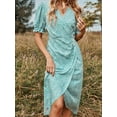thumbnail image 2 of Surplice Neck Printed Puff Sleeve Side Button Wrap Dress for Women, 2 of 3