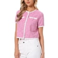 thumbnail image 4 of INSPIRE CHIC Women's Tweed Knit Jacket Short Sleeve Crew Neck Cropped Cardigan Hot Pink XL, 4 of 6