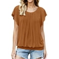 thumbnail image 3 of VBVC Women's Crew Neck Pleated Batwing Sleeve Blouse , Ladies' Loose Flowy Casual Top , Soft Elastic Hem Summer Shirts For Women,Orange,S-2XL, 3 of 9