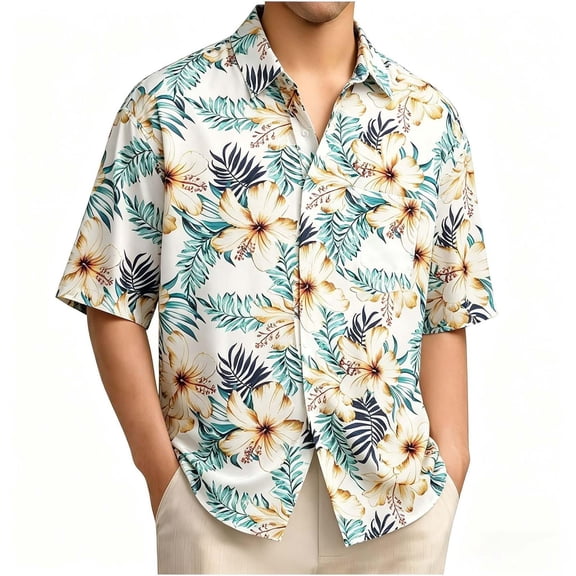 TKKCS Mens Hawaiian Print Shirts- Breathable Quick Dry Holiday Tropical Floral Casual Short Sleeve Button Down Beach Vacation Shirt Multicolor Size 3XL