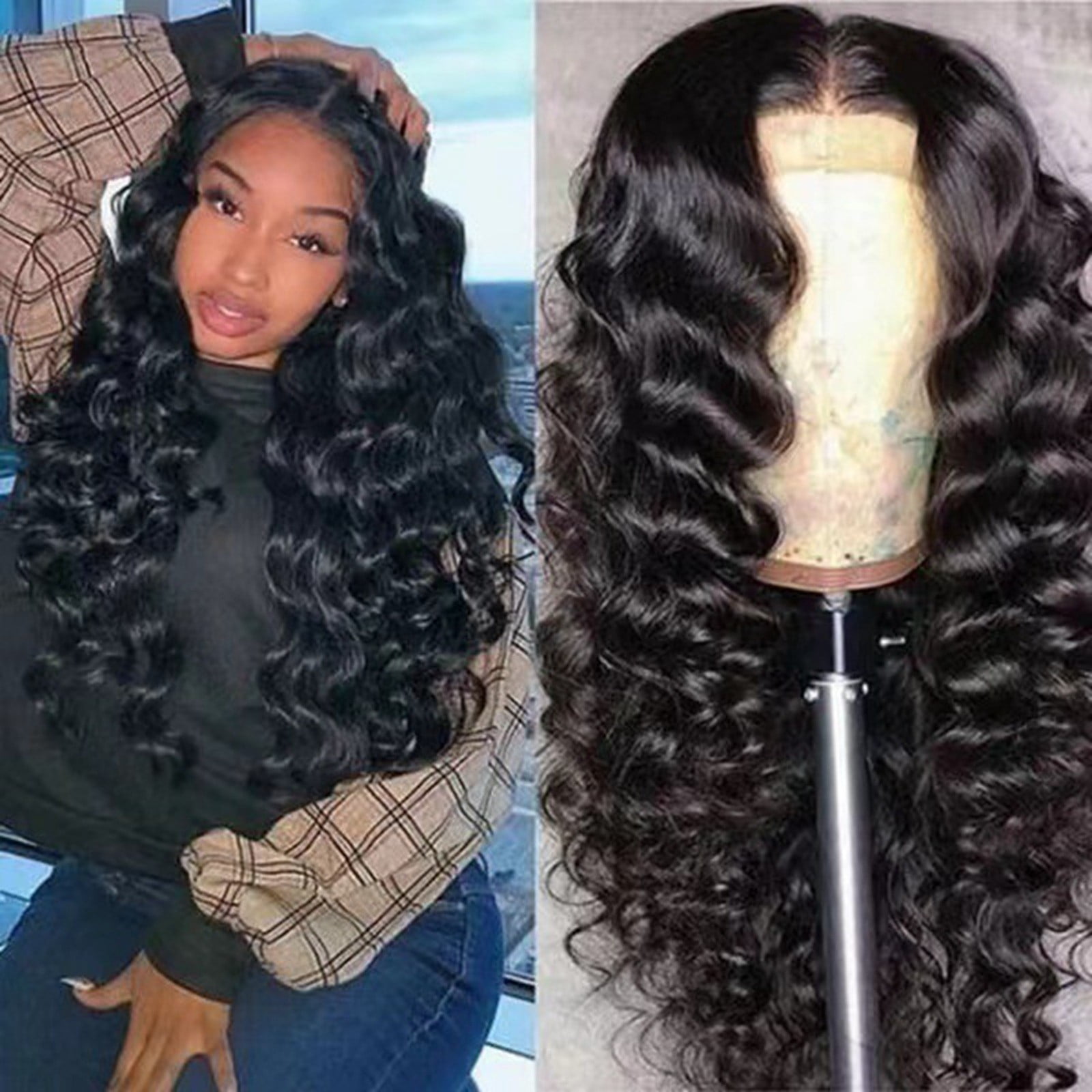 Long Deep Curly Front Lace Wig for Women Natural Looking Human Hair Extension with Hairline Full and Thick Design
