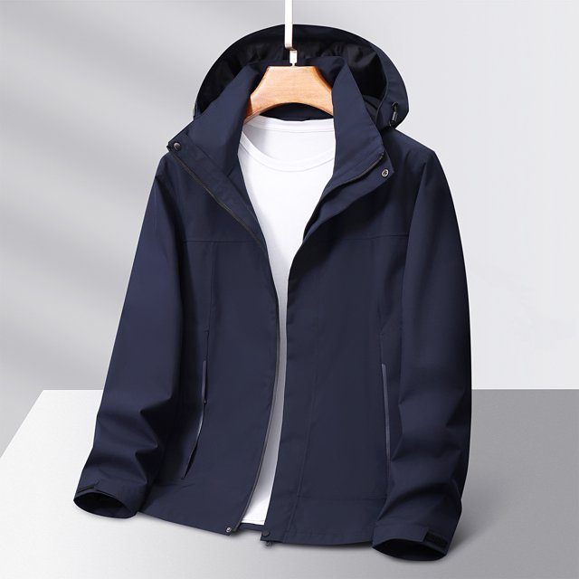 RXIRUCGD Men Solid Color Outdoors Mountaineering Wearproof Warm Zipper Multi-pocket Coat Long Sleeve Jacket, Navy, Size: L