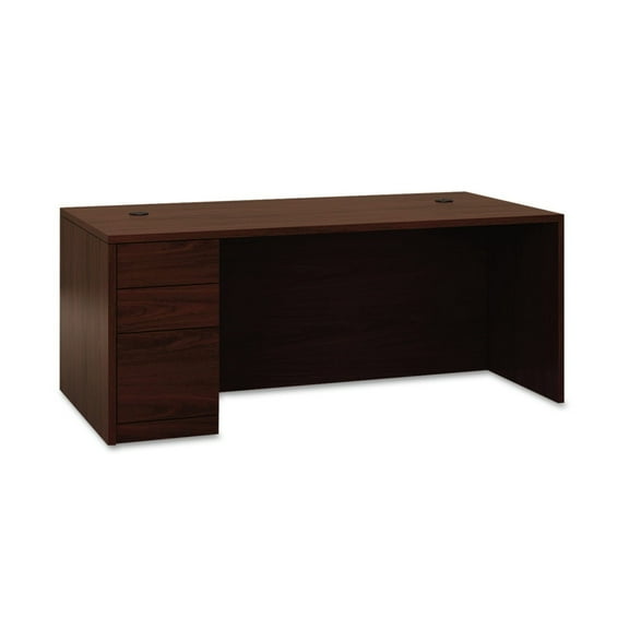 HON H105896L.NN 10500 Series 72 in. x 36 in. x 29.5 in. L Workstation Left Pedestal Desk with Full-Height Pedestal - Mahogany