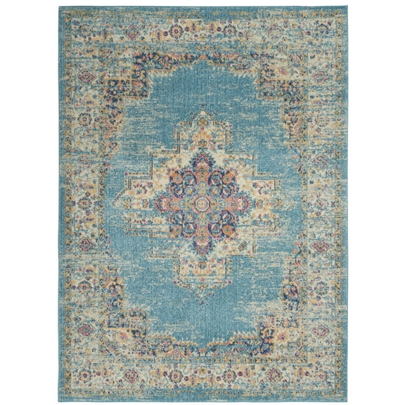 5â€™x7â€™ Light Blue Distressed Medallion Area Rug