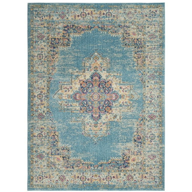 homeroots home decor 385332 4’x6’ Light Blue Distressed Medallion Area Rug