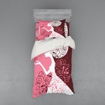 Ambesonne Pink Bedding Set 3 Pcs, Girl Butterflies Flowers, Twin, Pale Pink Maroon White