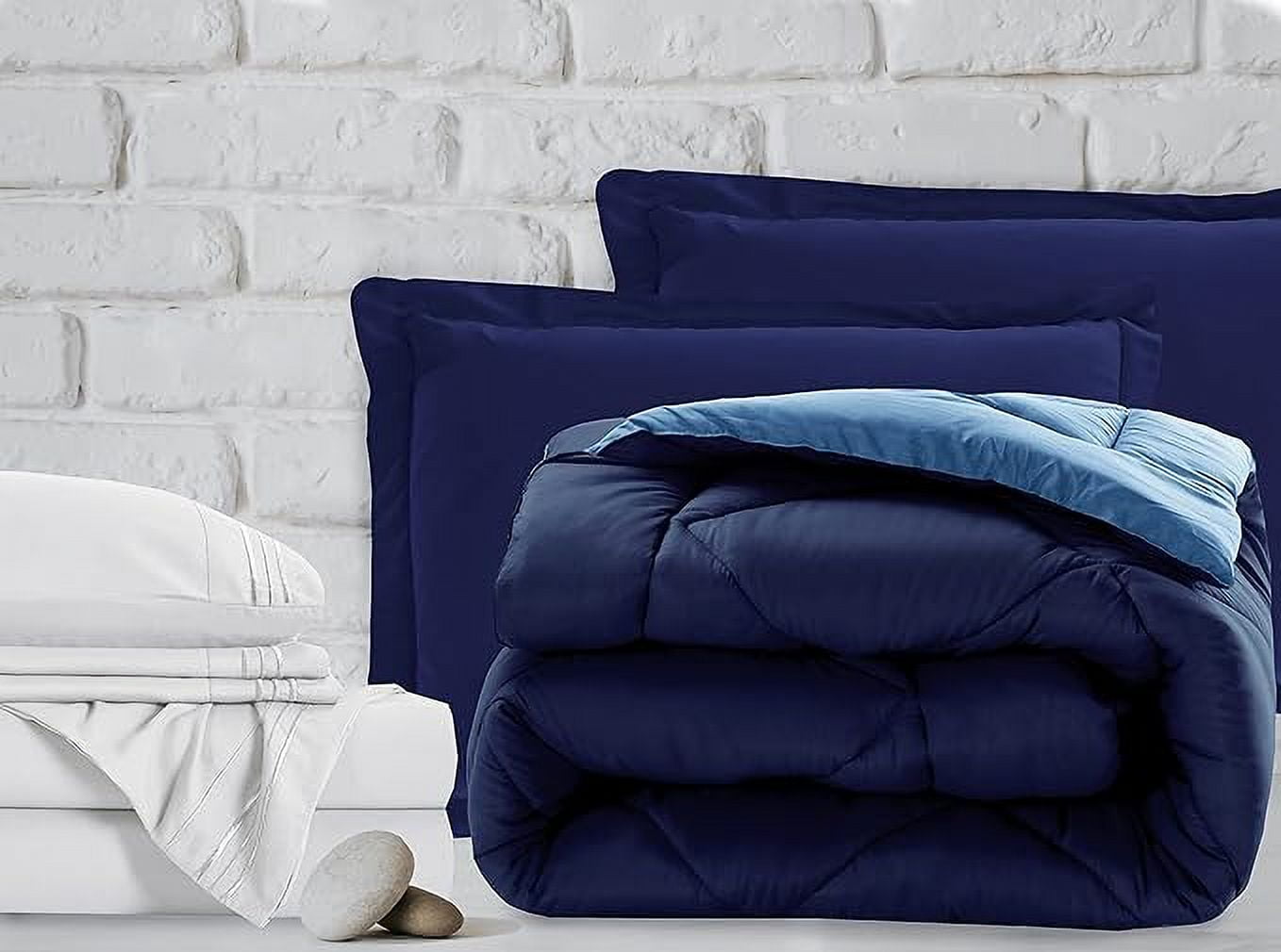 Elegant Comfort 7-Piece Bed-in-a-Bag Comforter & Sheet Set- Luxury 1500 Thread Count 7-Piece Cali King Size Bed-in-a-Bag, Cozy Bed Sheets and Comforter Set, Wrinkle and Stain Resistant, Navy/Aqua