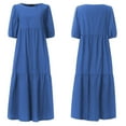 thumbnail image 3 of Robes Noires pour les Femmes de la Mode Femmes Lâches Couleur Unie O-Cou Manches Courtes Robe Décontractée, 3 of 5