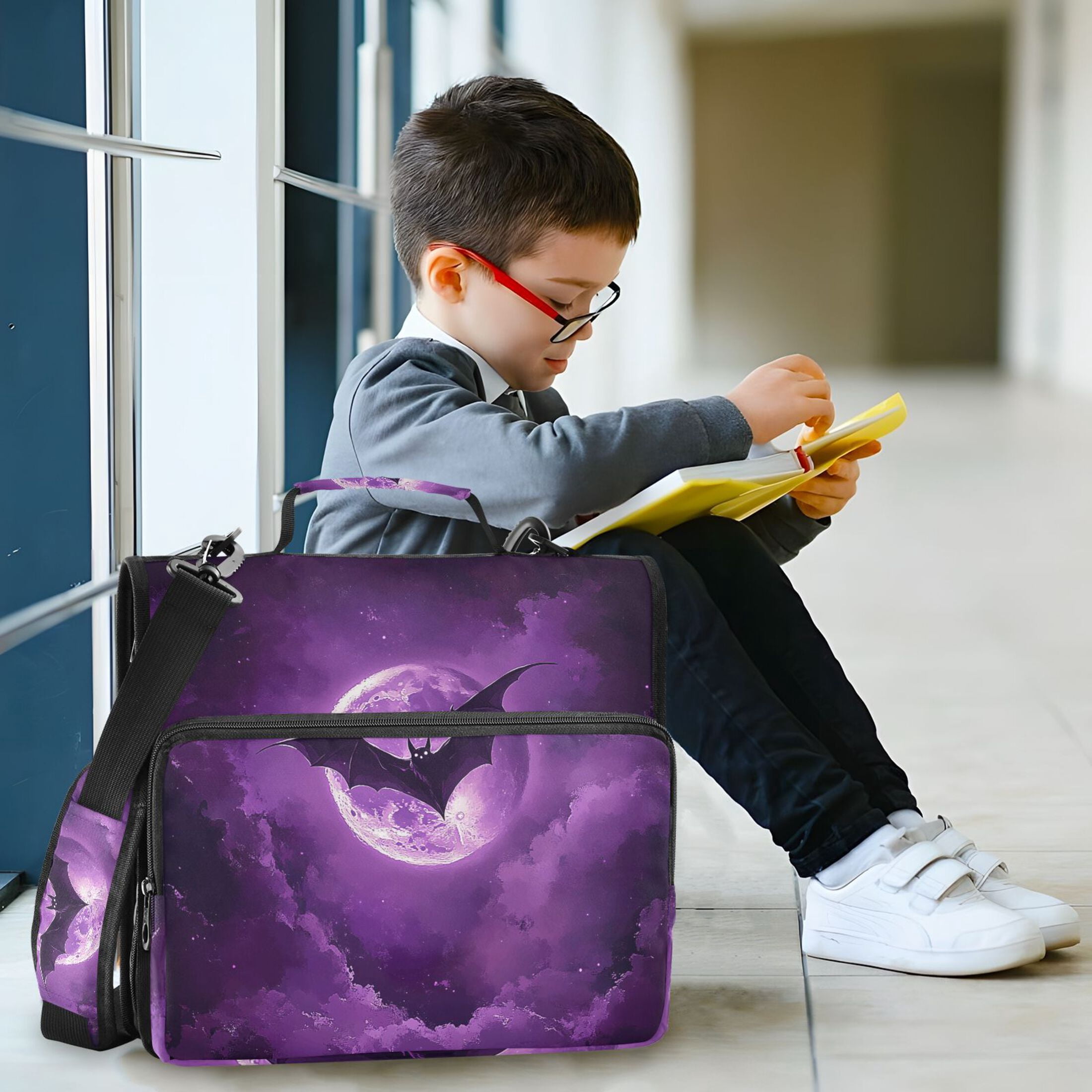 3 Ring Zipper Binder with Shoulder Strap Waterproof Trapper Keeper 2 Inch D-Ring 500 Sheets Capacity Bats Flying in Moon Night
