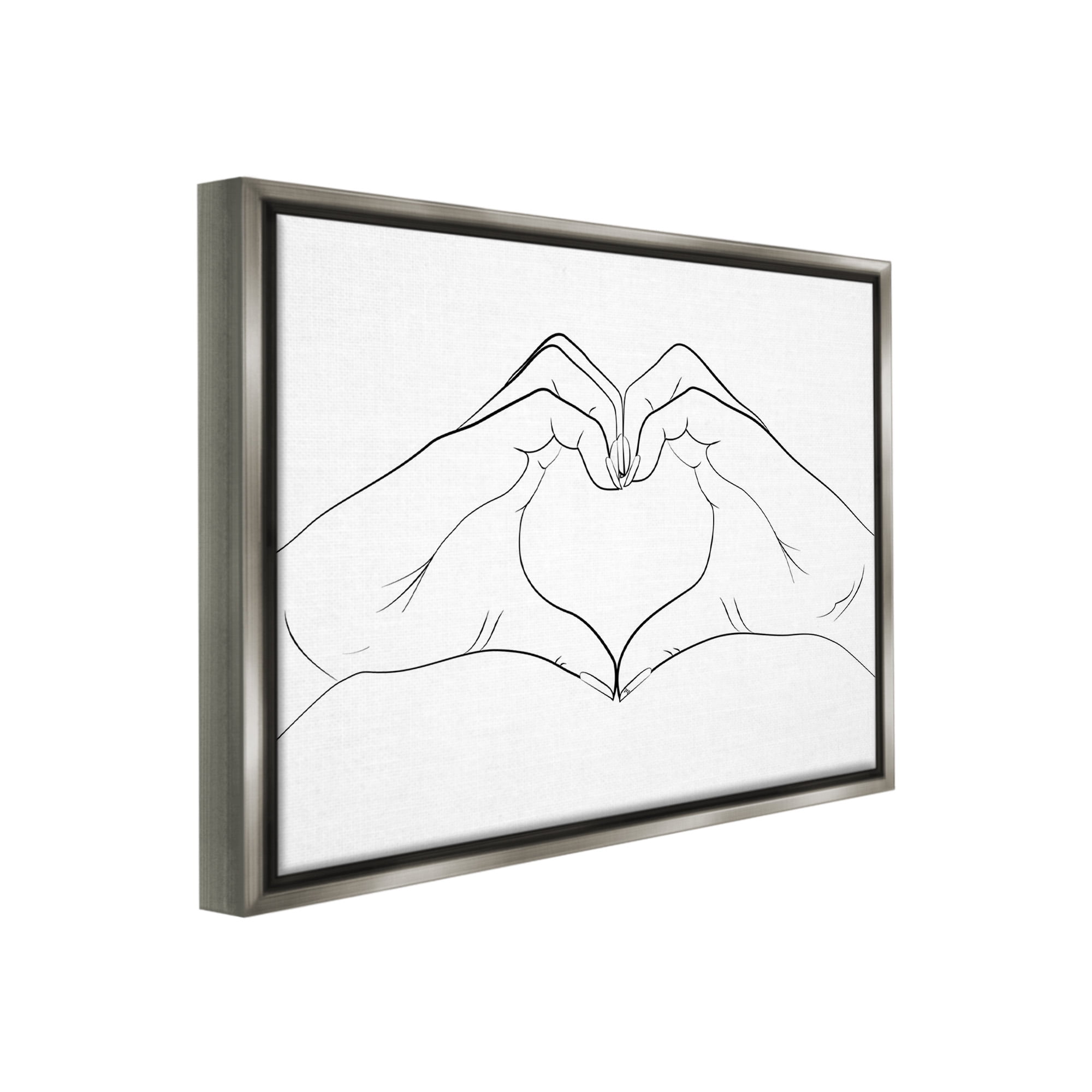 Stupell Industries Heart Shape Hands Typography Painting Gray Floater Framed Canvas Art Print Wall Art, 21 x 17