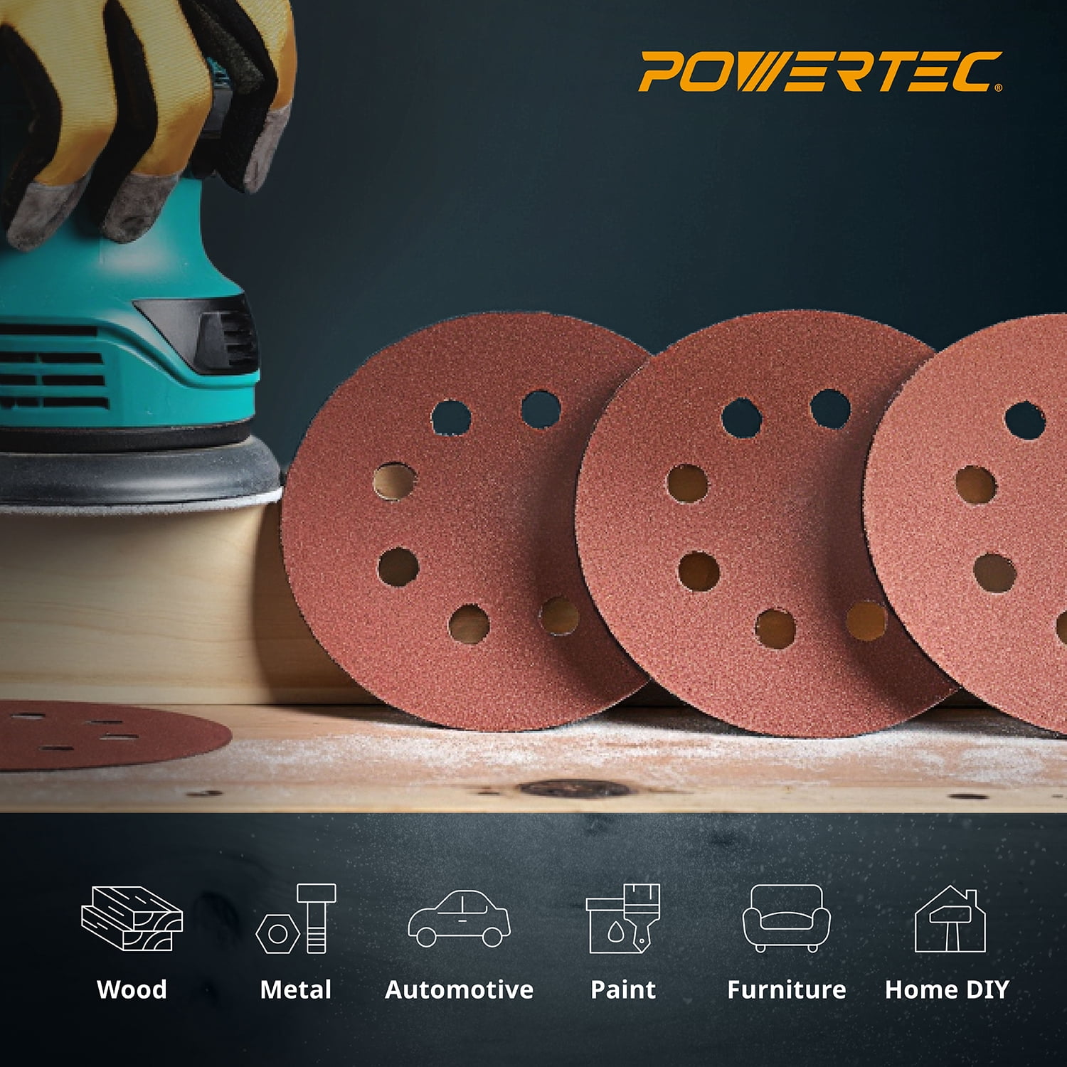 POWERTEC 150PK 5 Inch 8 Hole Hook and Loop Sanding Discs, 60/80/ 100/120/ 150/180/ 240/320/ 400/600 Assorted Grits, Sandpaper for Random Orbital Sanders, 45054