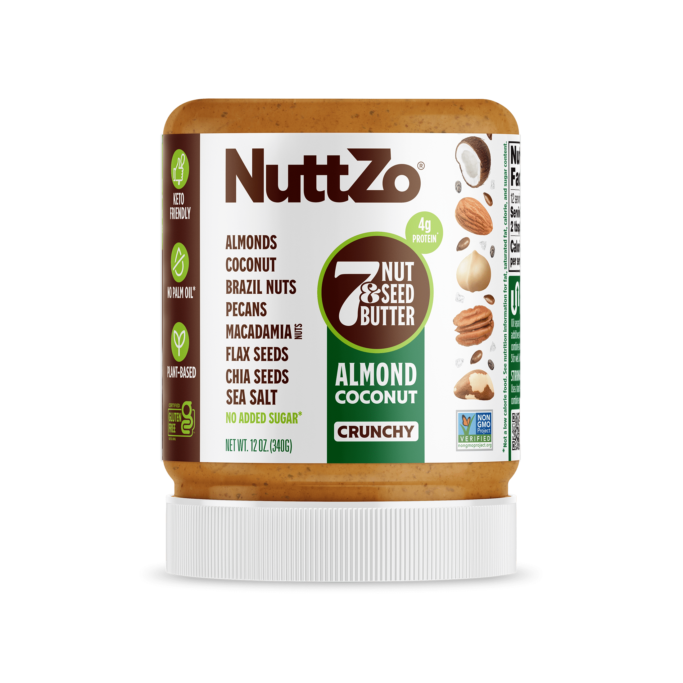 (2 pack) NuttZo Almond Coconut Crunch Nut Butter, 7 Peanut Butter Spread, Plant-Based, No Palm Oil, 12 oz Jar